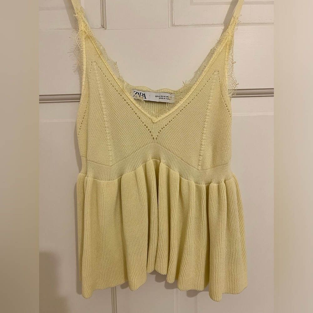 Zara Yellow Knit Lace Tank Top
